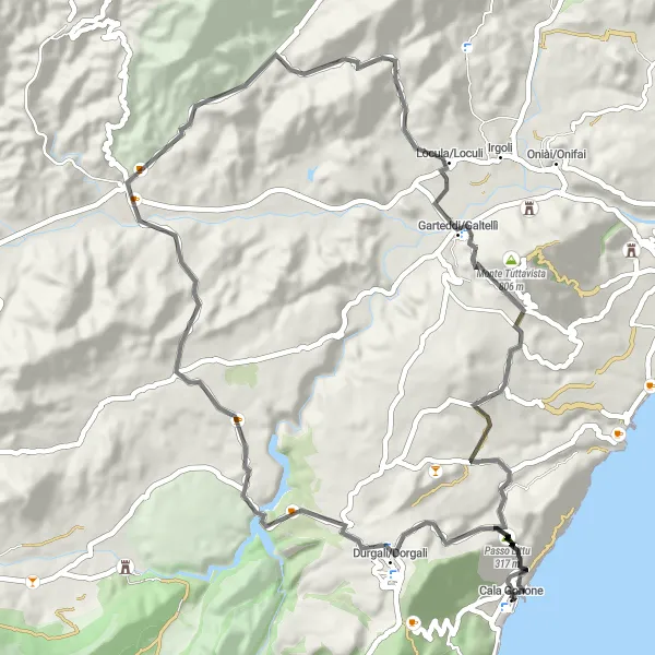 Miniatura della mappa di ispirazione al ciclismo "Esplora Dorgali in Bicicletta" nella regione di Sardegna, Italy. Generata da Tarmacs.app, pianificatore di rotte ciclistiche
