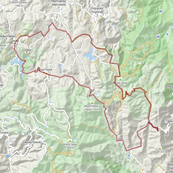 Miniatura della mappa di ispirazione al ciclismo "Giro in Gravel da Gavoi" nella regione di Sardegna, Italy. Generata da Tarmacs.app, pianificatore di rotte ciclistiche