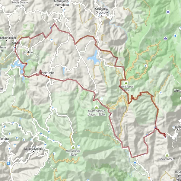 Map miniature of "Gravel Adventure in Gavoi" cycling inspiration in Sardegna, Italy. Generated by Tarmacs.app cycling route planner