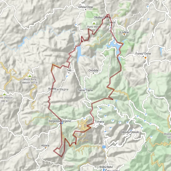 Map miniature of "Gavoi Gravel Loop" cycling inspiration in Sardegna, Italy. Generated by Tarmacs.app cycling route planner