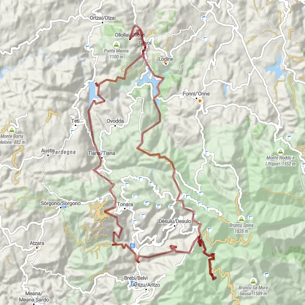 Map miniature of "Climbing Challenge near Gavoi" cycling inspiration in Sardegna, Italy. Generated by Tarmacs.app cycling route planner