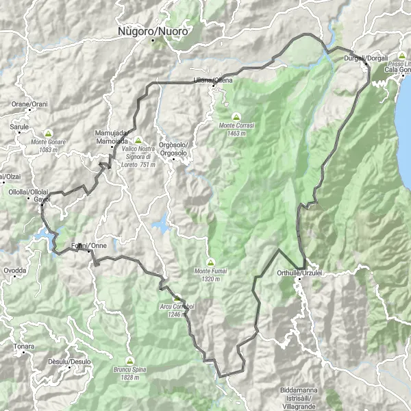 Map miniature of "Mountains and Hidden Gems" cycling inspiration in Sardegna, Italy. Generated by Tarmacs.app cycling route planner