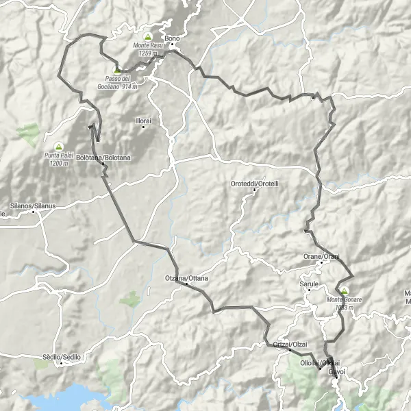 Map miniature of "The Scenic Road Odyssey" cycling inspiration in Sardegna, Italy. Generated by Tarmacs.app cycling route planner