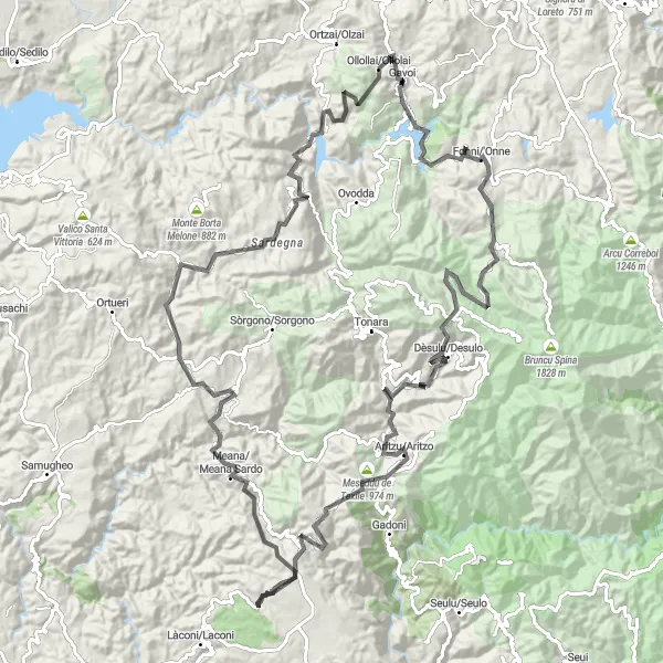 Map miniature of "Mountain Challenge" cycling inspiration in Sardegna, Italy. Generated by Tarmacs.app cycling route planner