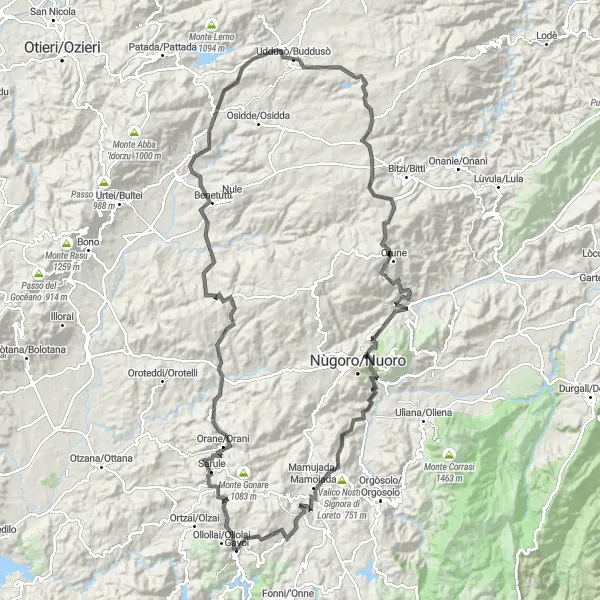 Map miniature of "Countryside and Mountains" cycling inspiration in Sardegna, Italy. Generated by Tarmacs.app cycling route planner