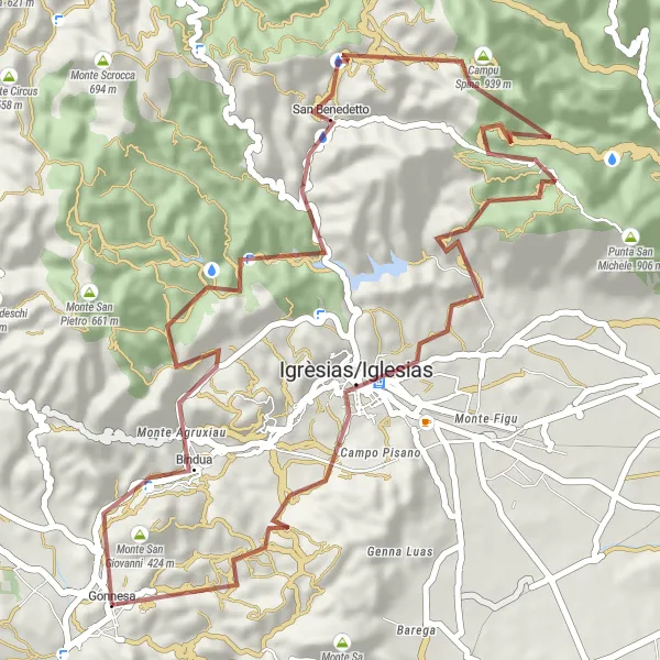 Map miniature of "Monte Agruxiau - Villaggio Asproni" cycling inspiration in Sardegna, Italy. Generated by Tarmacs.app cycling route planner