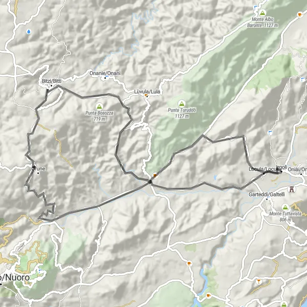 Miniatura della mappa di ispirazione al ciclismo "Road Irgoli-Bitzi/Bitti" nella regione di Sardegna, Italy. Generata da Tarmacs.app, pianificatore di rotte ciclistiche