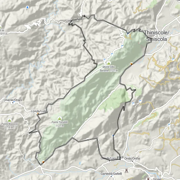 Miniatura della mappa di ispirazione al ciclismo "Road Lùvula-Lula" nella regione di Sardegna, Italy. Generata da Tarmacs.app, pianificatore di rotte ciclistiche