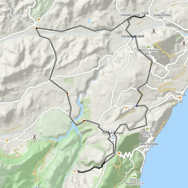 Miniatura della mappa di ispirazione al ciclismo "Road Garteddi-Galtellì" nella regione di Sardegna, Italy. Generata da Tarmacs.app, pianificatore di rotte ciclistiche