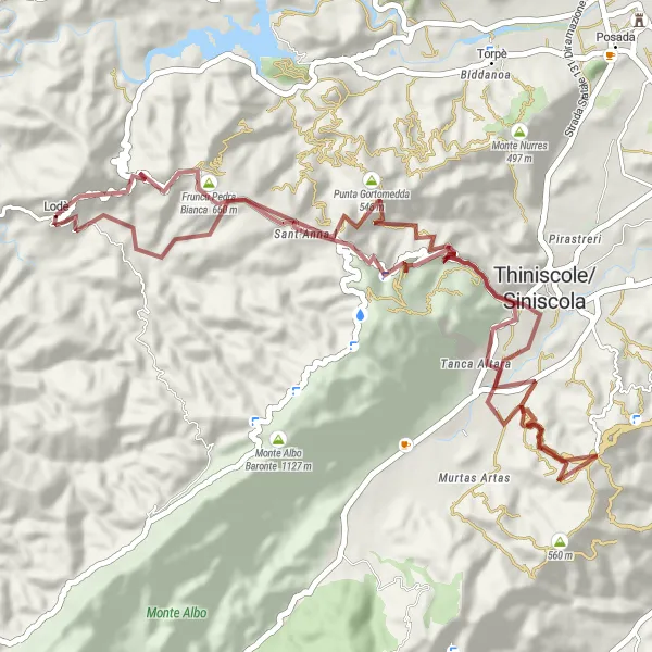 Miniatura della mappa di ispirazione al ciclismo "Giro delle Montagne di Lodè" nella regione di Sardegna, Italy. Generata da Tarmacs.app, pianificatore di rotte ciclistiche