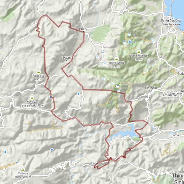 Miniatura della mappa di ispirazione al ciclismo "Giro in bicicletta da Lodè" nella regione di Sardegna, Italy. Generata da Tarmacs.app, pianificatore di rotte ciclistiche