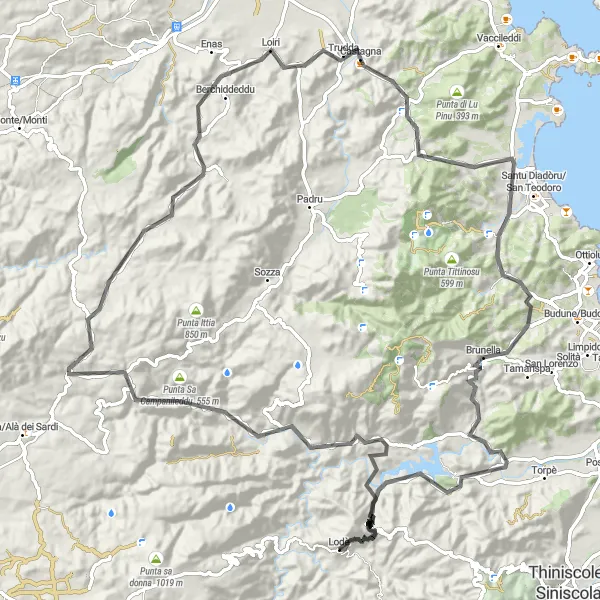 Miniatura della mappa di ispirazione al ciclismo "Giro Panoramico da Concas a Monte Mannu" nella regione di Sardegna, Italy. Generata da Tarmacs.app, pianificatore di rotte ciclistiche