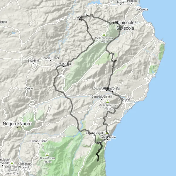 Miniatura della mappa di ispirazione al ciclismo "Ciclovia Monte Senes" nella regione di Sardegna, Italy. Generata da Tarmacs.app, pianificatore di rotte ciclistiche