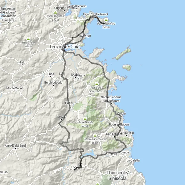 Miniatura della mappa di ispirazione al ciclismo "Percorso Punta Li Caraggiaggiu" nella regione di Sardegna, Italy. Generata da Tarmacs.app, pianificatore di rotte ciclistiche