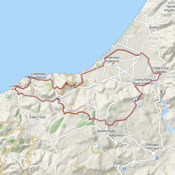 Map miniature of "Coastal Charm and Hidden Gems" cycling inspiration in Sardegna, Italy. Generated by Tarmacs.app cycling route planner