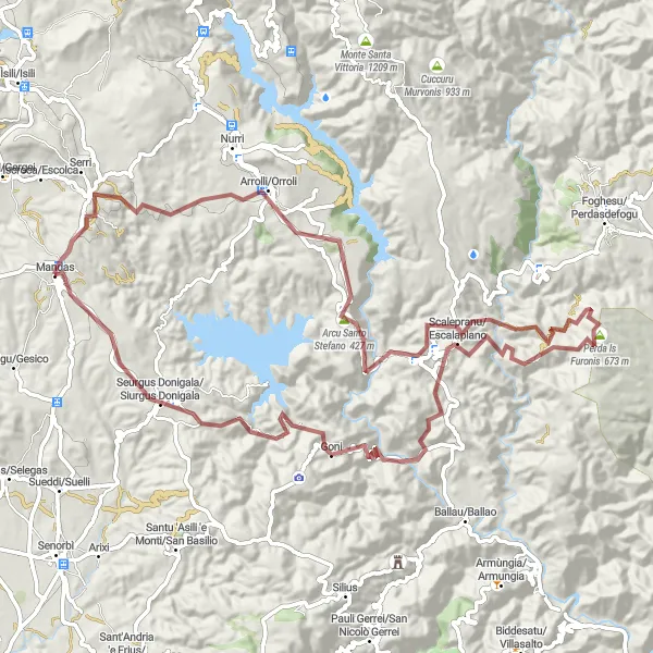 Miniatura della mappa di ispirazione al ciclismo "Giro in bicicletta tra Mandas e dintorni" nella regione di Sardegna, Italy. Generata da Tarmacs.app, pianificatore di rotte ciclistiche