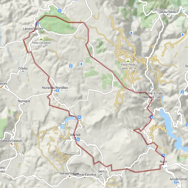 Miniatura della mappa di ispirazione al ciclismo "Nurri - Biddanoa 'e Tulu" nella regione di Sardegna, Italy. Generata da Tarmacs.app, pianificatore di rotte ciclistiche