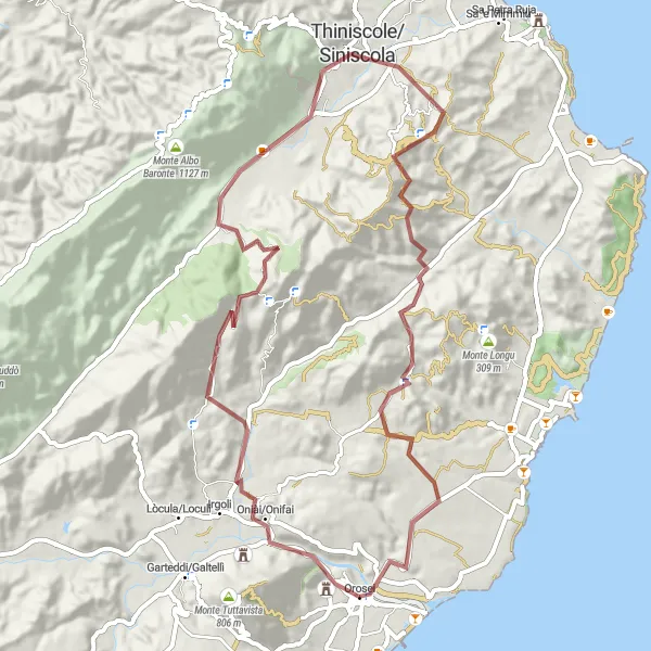 Miniatura della mappa di ispirazione al ciclismo "Gravel trail through Monte Senes and Monte Fuile" nella regione di Sardegna, Italy. Generata da Tarmacs.app, pianificatore di rotte ciclistiche
