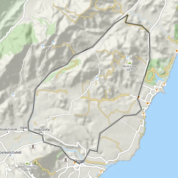Miniatura della mappa di ispirazione al ciclismo "Scoperta della Riserva Naturale di Monte Biderosa" nella regione di Sardegna, Italy. Generata da Tarmacs.app, pianificatore di rotte ciclistiche