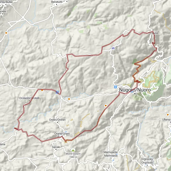 Miniatura della mappa di ispirazione al ciclismo "Cicloturismo tra Monti e Nuraghi" nella regione di Sardegna, Italy. Generata da Tarmacs.app, pianificatore di rotte ciclistiche