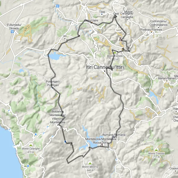Map miniature of "Challenging Road Cycling Expedition" cycling inspiration in Sardegna, Italy. Generated by Tarmacs.app cycling route planner