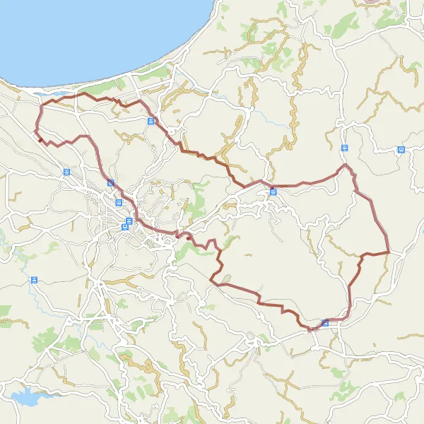 Miniatura della mappa di ispirazione al ciclismo "Esplorazione gravellata nei dintorni di Ottava" nella regione di Sardegna, Italy. Generata da Tarmacs.app, pianificatore di rotte ciclistiche