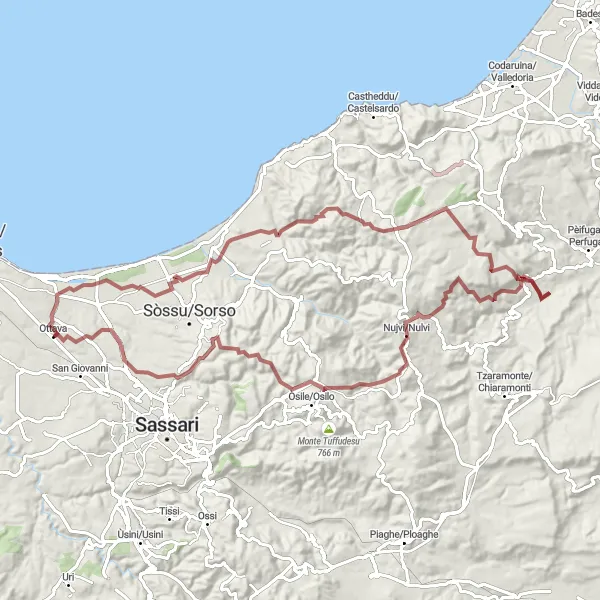 Map miniature of "Ultimate Gravel Challenge in Sardegna" cycling inspiration in Sardegna, Italy. Generated by Tarmacs.app cycling route planner