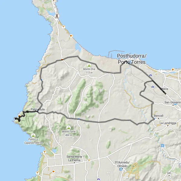 Map miniature of "Scenic Road Cycling Tour of Sardegna" cycling inspiration in Sardegna, Italy. Generated by Tarmacs.app cycling route planner