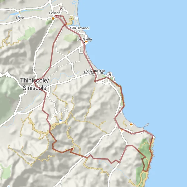 Miniatura della mappa di ispirazione al ciclismo "Capo Comino Adventure Ride" nella regione di Sardegna, Italy. Generata da Tarmacs.app, pianificatore di rotte ciclistiche