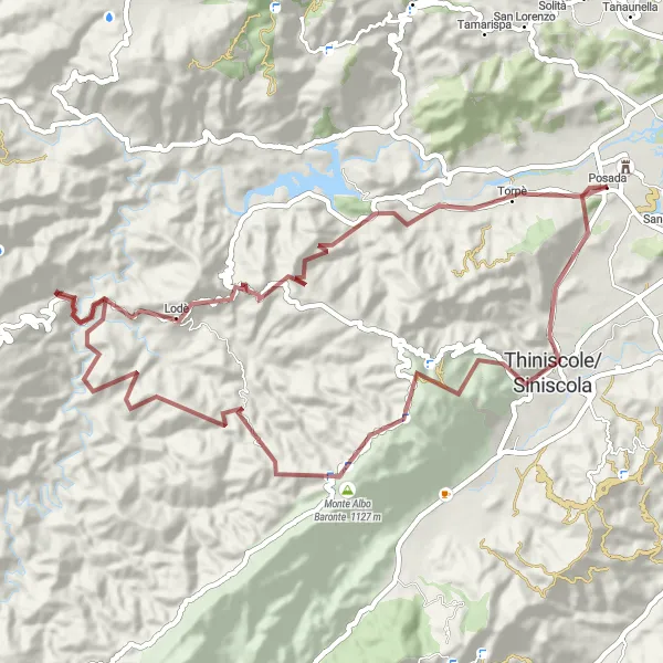 Miniatura della mappa di ispirazione al ciclismo "Tour Panoramico tra Torpè e Lodè" nella regione di Sardegna, Italy. Generata da Tarmacs.app, pianificatore di rotte ciclistiche