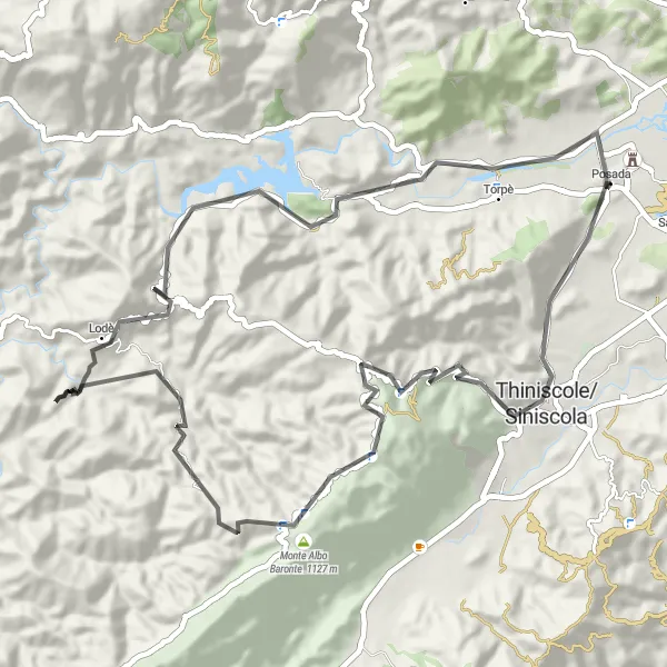 Miniatura della mappa di ispirazione al ciclismo "Avventuroso giro in bicicletta da Posada a Torpè" nella regione di Sardegna, Italy. Generata da Tarmacs.app, pianificatore di rotte ciclistiche