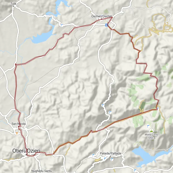 Map miniature of "Fraigas - Oscheri/Oschiri - Otieri/Ozieri Gravel Route" cycling inspiration in Sardegna, Italy. Generated by Tarmacs.app cycling route planner