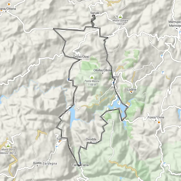 Miniatura della mappa di ispirazione al ciclismo "Escursione in bicicletta tra Gavoi e Ortzai" nella regione di Sardegna, Italy. Generata da Tarmacs.app, pianificatore di rotte ciclistiche