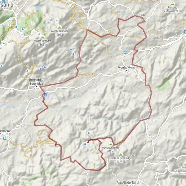 Miniatura della mappa di ispirazione al ciclismo "Avventura in bicicletta da Telti a Belchidda" nella regione di Sardegna, Italy. Generata da Tarmacs.app, pianificatore di rotte ciclistiche