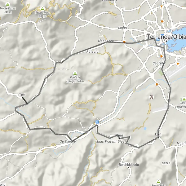 Miniatura della mappa di ispirazione al ciclismo "Esperienza ciclistica da Telti a Su Canale" nella regione di Sardegna, Italy. Generata da Tarmacs.app, pianificatore di rotte ciclistiche