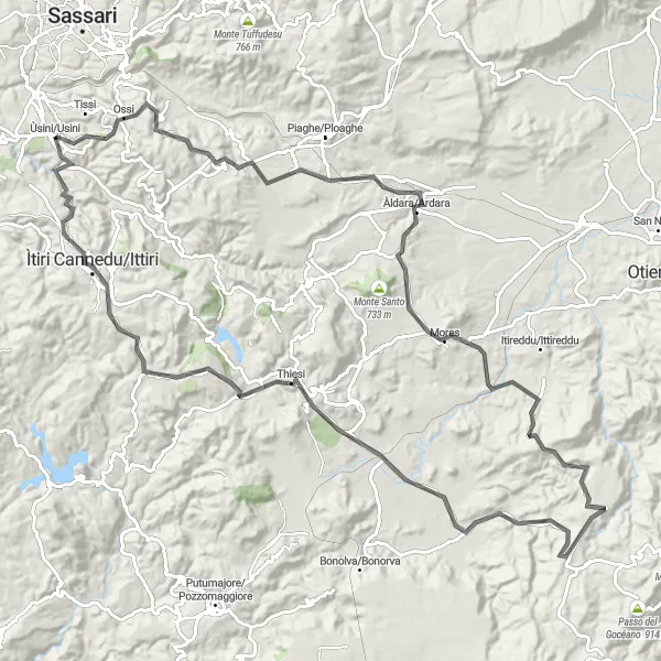 Map miniature of "The Rural Retreat" cycling inspiration in Sardegna, Italy. Generated by Tarmacs.app cycling route planner