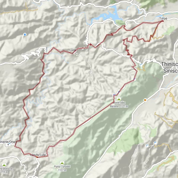 Miniatura della mappa di ispirazione al ciclismo "Gravel di Lodè" nella regione di Sardegna, Italy. Generata da Tarmacs.app, pianificatore di rotte ciclistiche