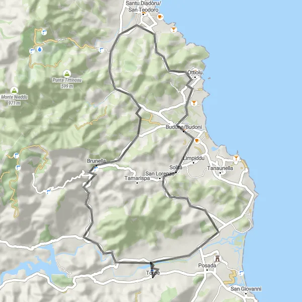 Miniatura della mappa di ispirazione al ciclismo "Strada di Monte Rena" nella regione di Sardegna, Italy. Generata da Tarmacs.app, pianificatore di rotte ciclistiche