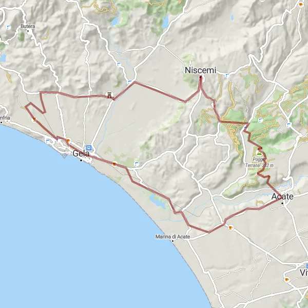 Miniatura della mappa di ispirazione al ciclismo "Ciclovia delle Colline Siciliane" nella regione di Sicilia, Italy. Generata da Tarmacs.app, pianificatore di rotte ciclistiche