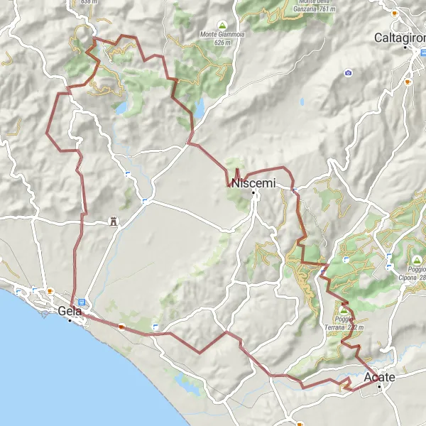 Miniatura della mappa di ispirazione al ciclismo "Sfida Montuosa in Bicicletta" nella regione di Sicilia, Italy. Generata da Tarmacs.app, pianificatore di rotte ciclistiche