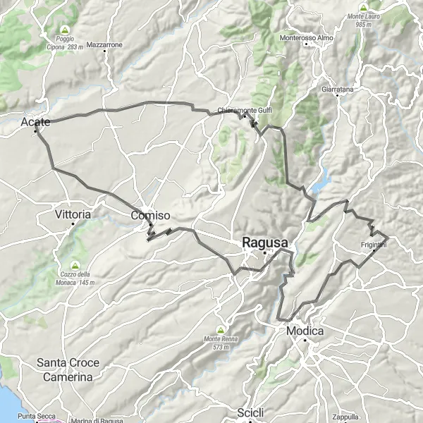 Miniatura della mappa di ispirazione al ciclismo "Rotta Panoramica in Bicicletta" nella regione di Sicilia, Italy. Generata da Tarmacs.app, pianificatore di rotte ciclistiche