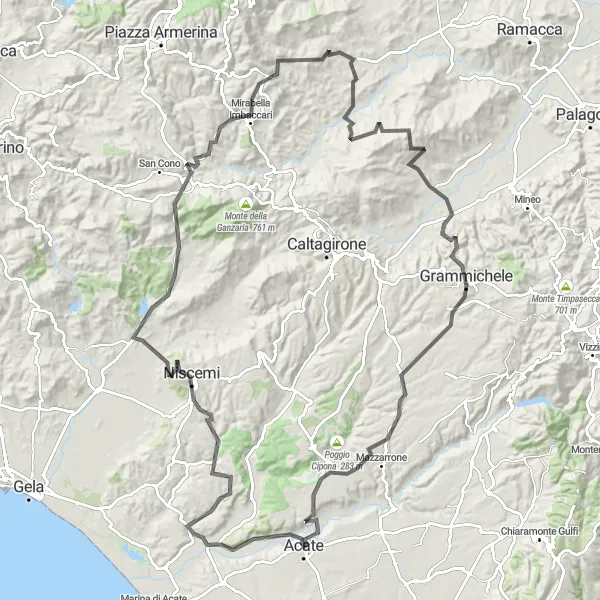 Miniatura della mappa di ispirazione al ciclismo "Avventura tra i monti siciliani" nella regione di Sicilia, Italy. Generata da Tarmacs.app, pianificatore di rotte ciclistiche
