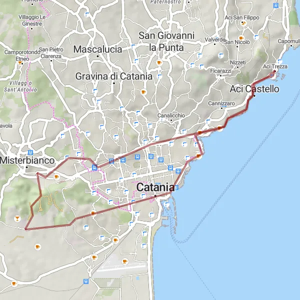 Miniatura della mappa di ispirazione al ciclismo "Gravel Adventure - Tra Mare e Monti" nella regione di Sicilia, Italy. Generata da Tarmacs.app, pianificatore di rotte ciclistiche