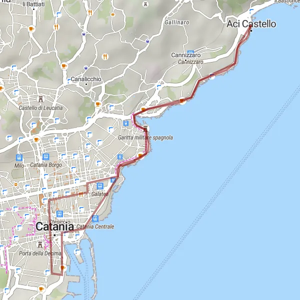 Map miniature of "Gravel Adventure around Catania" cycling inspiration in Sicilia, Italy. Generated by Tarmacs.app cycling route planner