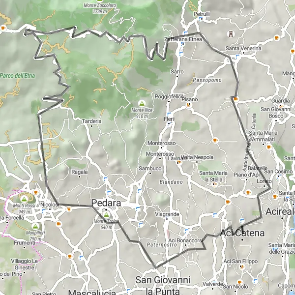 Miniatura della mappa di ispirazione al ciclismo "Avventura sulle montagne della Sicilia Orientale" nella regione di Sicilia, Italy. Generata da Tarmacs.app, pianificatore di rotte ciclistiche