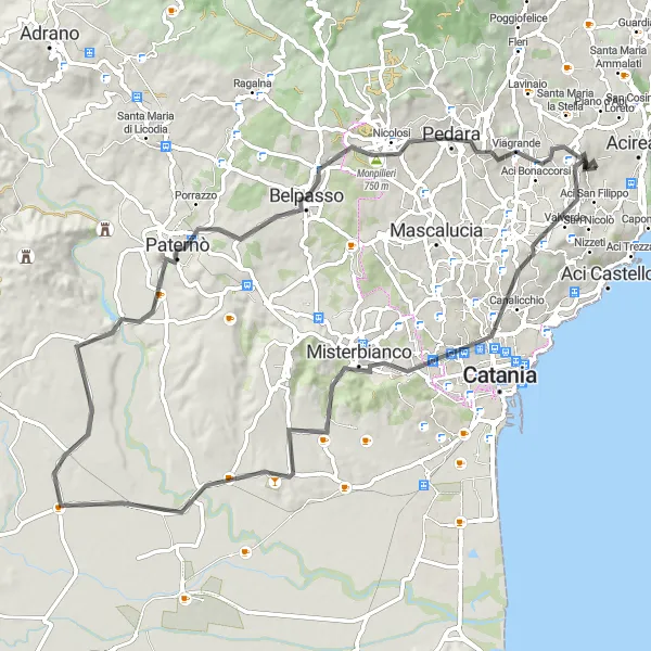 Map miniature of "Sicilian Volcanoes Circuit" cycling inspiration in Sicilia, Italy. Generated by Tarmacs.app cycling route planner