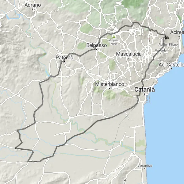 Map miniature of "Coastal Adventure Ride" cycling inspiration in Sicilia, Italy. Generated by Tarmacs.app cycling route planner