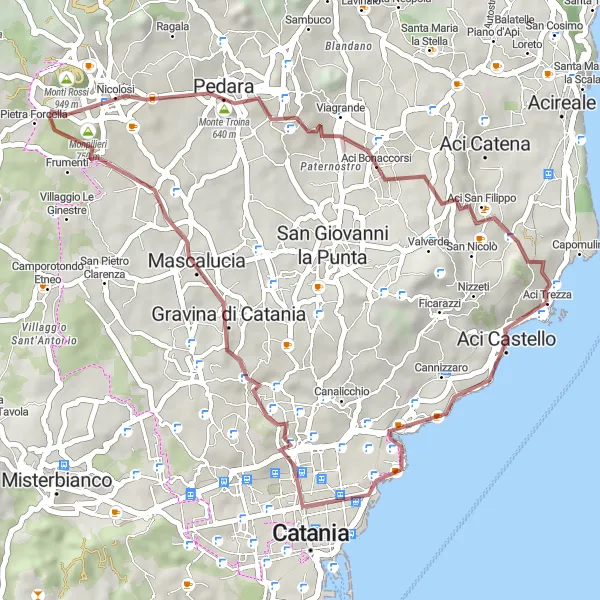 Map miniature of "Gravel Adventure Along the Sicilian Coast" cycling inspiration in Sicilia, Italy. Generated by Tarmacs.app cycling route planner