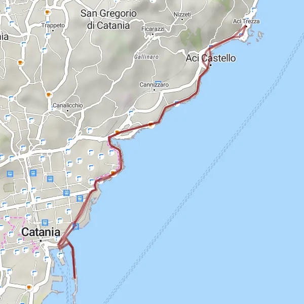 Map miniature of "Scenic Gravel Ride" cycling inspiration in Sicilia, Italy. Generated by Tarmacs.app cycling route planner