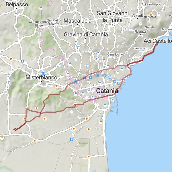 Map miniature of "Aci Trezza Gravel Adventure" cycling inspiration in Sicilia, Italy. Generated by Tarmacs.app cycling route planner